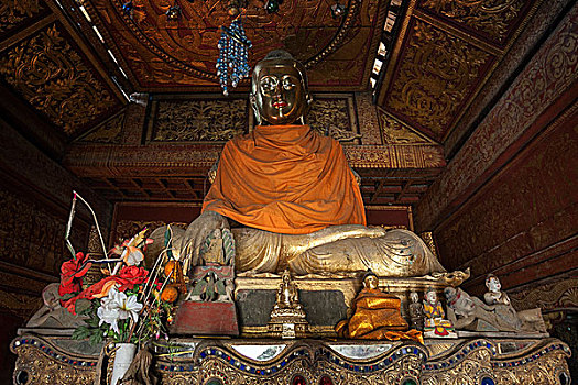 佛像,室内,佛教,寺院,靠近,山村,钳,金三角,缅甸,亚洲