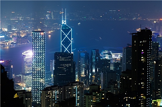 夜景,现代,摩天大楼,香港