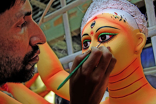 工匠,粘土,神像,印度教,女神,宗教节日,孟加拉,十月,2008年