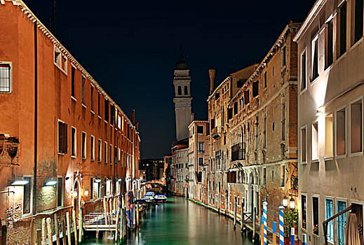 威尼斯,运河,夜拍,钟楼,意大利