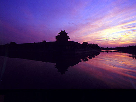 风景,护城河,角塔,城市,黃昏,北京