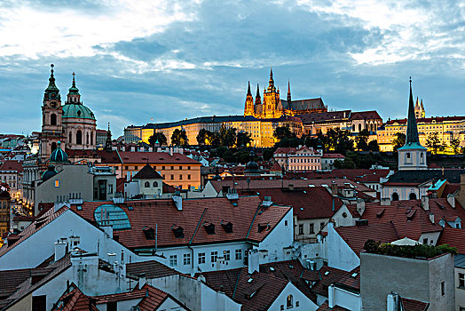 风景,俯视,老,房子,城堡,布拉格,捷克共和国,欧洲