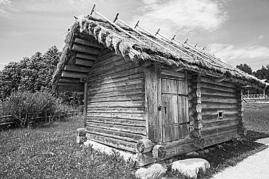 木质,乡村,建筑,样板,小,俄罗斯,浴室,特色,黑白图片
