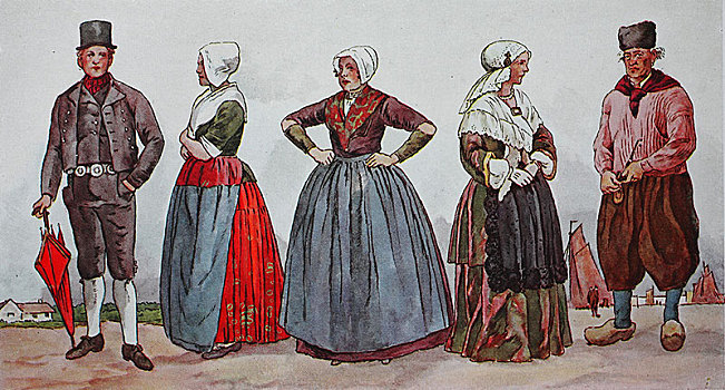 人,传统服装,时尚,服饰,衣服,荷兰,19世纪,插画