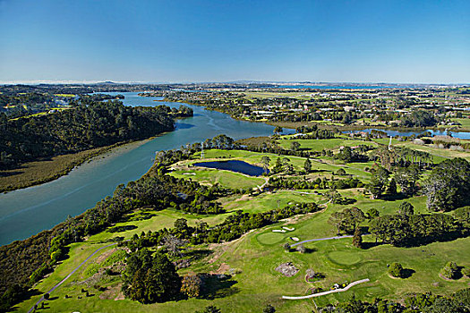 溪流,高尔夫球场,奥克兰,北岛,新西兰
