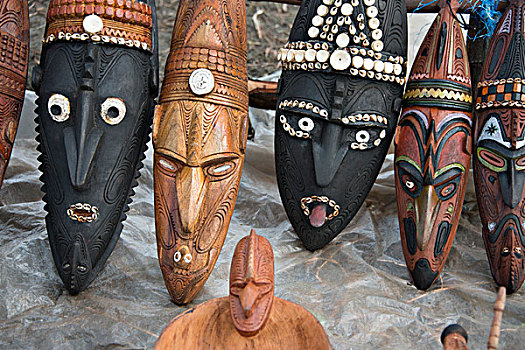 美拉尼西亚,巴布亚新几内亚,河,区域,湖,乡村,传统,雕刻,木质,面具,装饰,海贝,著名,大幅,尺寸