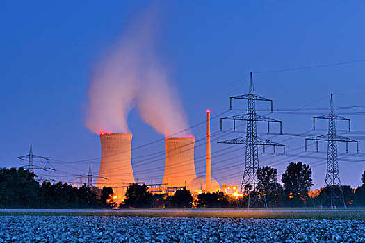 核电站,冷却塔,靠近,巴伐利亚,德国,欧洲