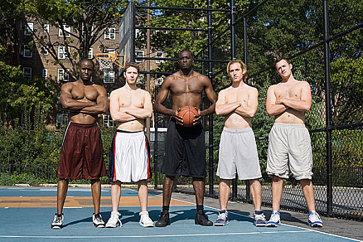 五个,篮球手,排列