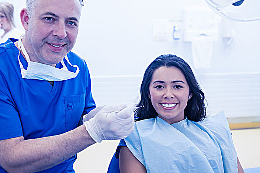 牙医,检查,微笑,女病人,牙科诊所