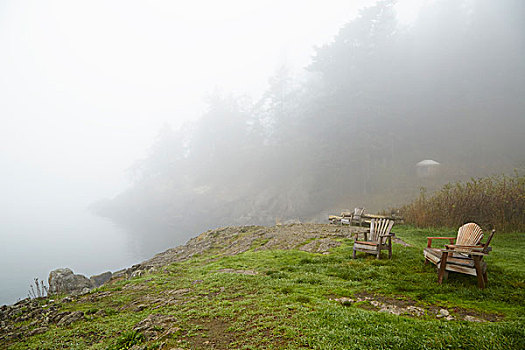 座椅,山顶,远眺,模糊,湖,岛屿,华盛顿,美国