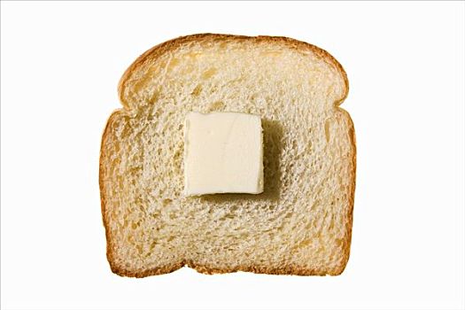 白面包,黄油,白色背景