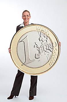 职业女性,拿着,大,欧元硬币