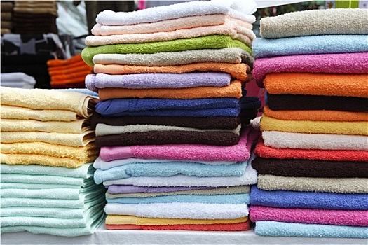 彩色,毛巾,一堆,排,市场