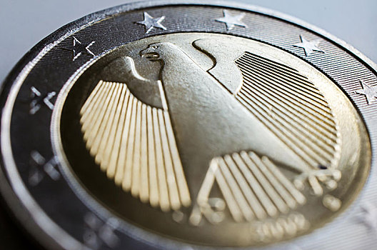 后面,德国,2欧元,硬币,联邦,鹰,欧洲
