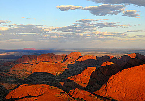 俯视,风景,奥尔加,正面,乌卢鲁巨石,石头,日落,乌卢鲁卡塔曲塔国家公园,北领地州,澳大利亚