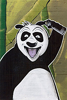 笑,熊猫,喷罐,拿着,壁画,街头艺术,杜伊斯堡,北莱茵威斯特伐利亚,德国,欧洲