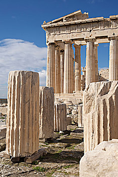 毁坏,大理石,柱子,正面,帕特侬神庙,雅典,阿提卡,希腊