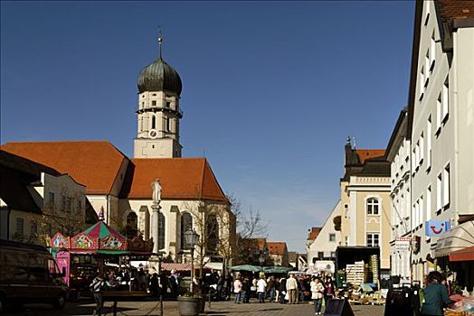 市场,教区教堂,上巴伐利亚,巴伐利亚,德国,欧洲