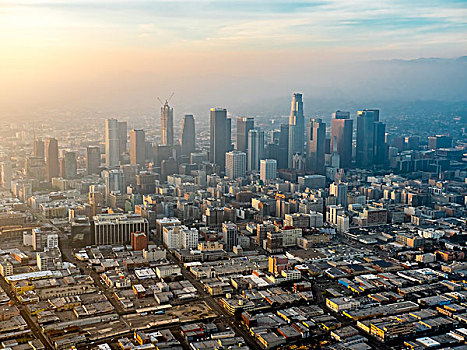 摩天大楼,洛杉矶市区,雾气,烟雾,洛杉矶,加利福尼亚,美国,北美