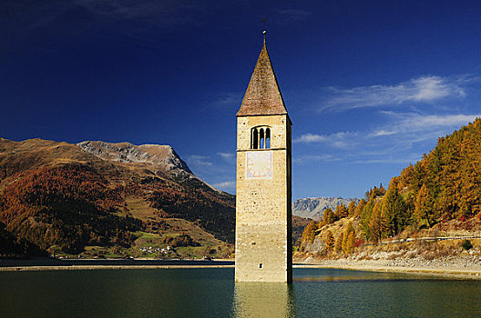 钟楼,湖,南蒂罗尔,意大利