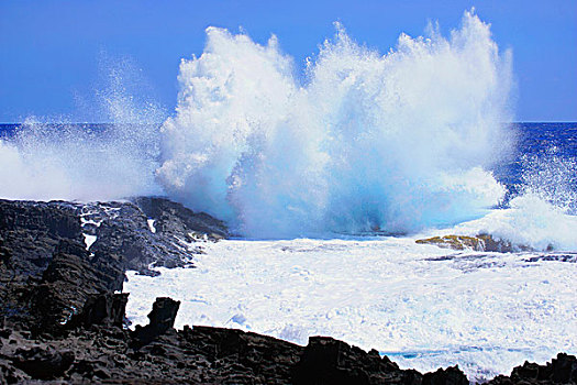 波浪,碰撞,岩石上,夏威夷,美国