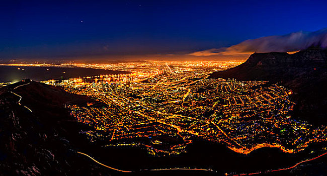 开普敦,夜晚,风景,头部,山,西海角,南非,非洲