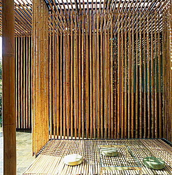 茶室,展示,玻璃,竹子,墙壁,地面