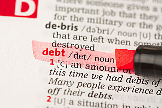 债务,定义,突显,红色,字典