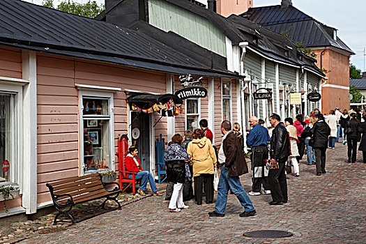 芬兰,南方,东方,中世纪,木屋,购物街,游客