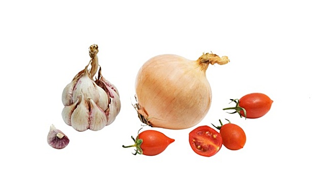 西红柿,洋葱,蒜,隔绝,白色背景