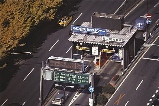 俯拍,交通工具,收费站,高速公路,东京都,日本