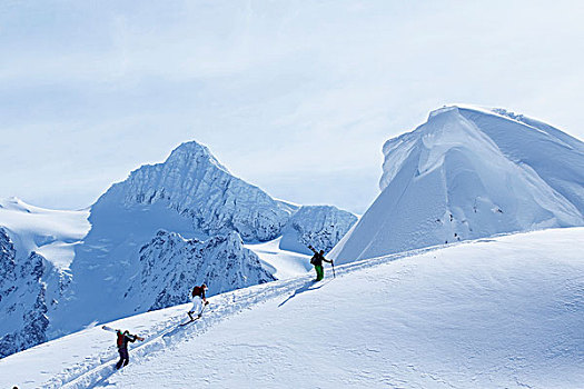 滑雪者,攀登,雪,斜坡
