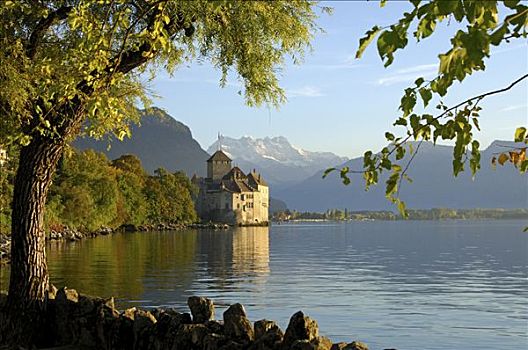 城堡,日内瓦湖,顶峰,凹,蒙特勒,瑞士