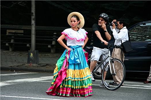 纽约,土著,拉丁美洲,人,跳舞,游行,六月,2008年,美国
