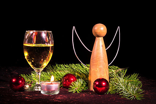 圣诞节,天使,葡萄酒杯,装饰,冷杉,圣诞节饰物