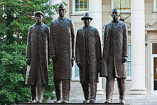 北卡罗来纳,雕塑,四个,学生,午餐,台案,美国,早,60年代