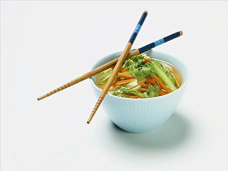 小碗,亚洲,蔬菜汤,筷子