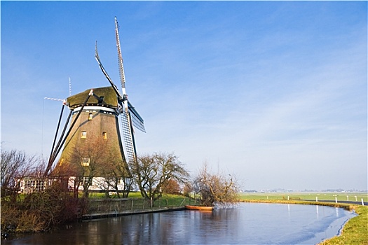 荷兰,圩田,风景,风车
