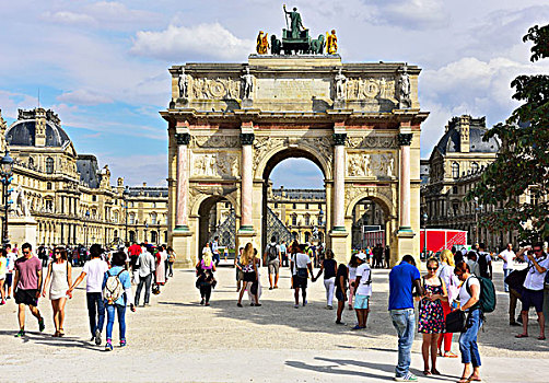 拱形,旋转木马,卢浮宫,玻璃金字塔,后面,巴黎,法国,欧洲