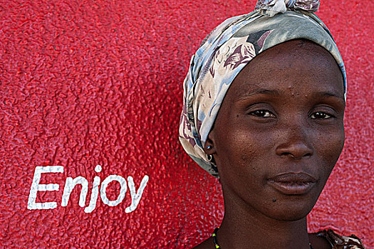 女人,围巾,正面,红墙,文字,享受,头像,纳米比亚,非洲