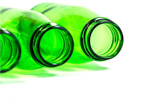 三个,绿色,瓶子,白色背景,背景,聚焦,右边