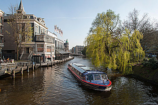 一个,船,运河,来回,阿姆斯特丹,荷兰