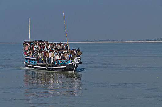 乡村,渡船,一个,钟点,强势,雅鲁藏布江,河,印度,亚洲