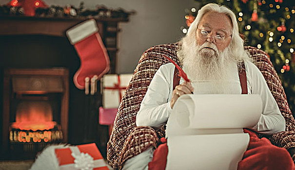 放松,圣诞老人,文字,清单,在家,客厅