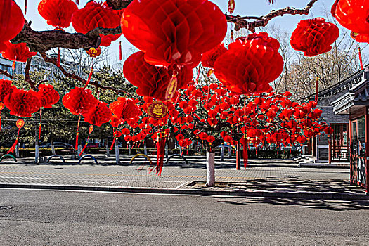喜庆热闹的中国节日大红灯笼挂挂饰
