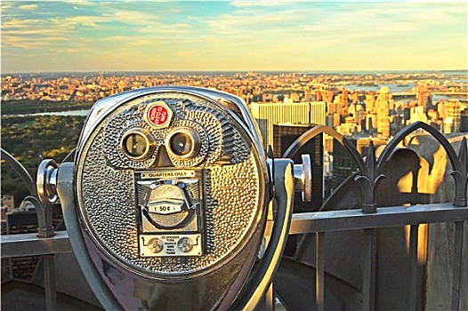 投币设备,双筒望远镜,上面,石头,纽约