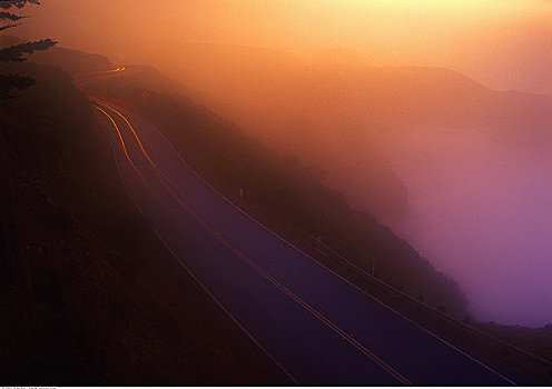 公路,黄昏,加利福尼亚,美国