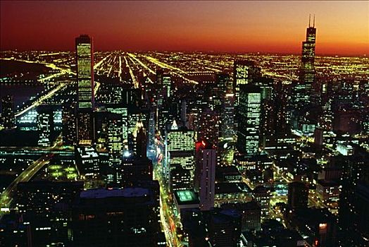 航拍,城市,约翰-汉考克大厦,芝加哥,伊利诺斯,美国