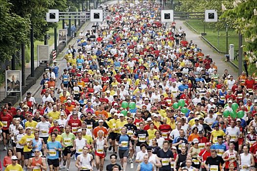 马拉松,跑步者,街道,北莱茵威斯特伐利亚,德国,欧洲