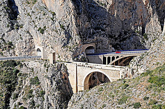 道路,桥,隧道,山峦,白色海岸,阿利坎特省,西班牙,欧洲